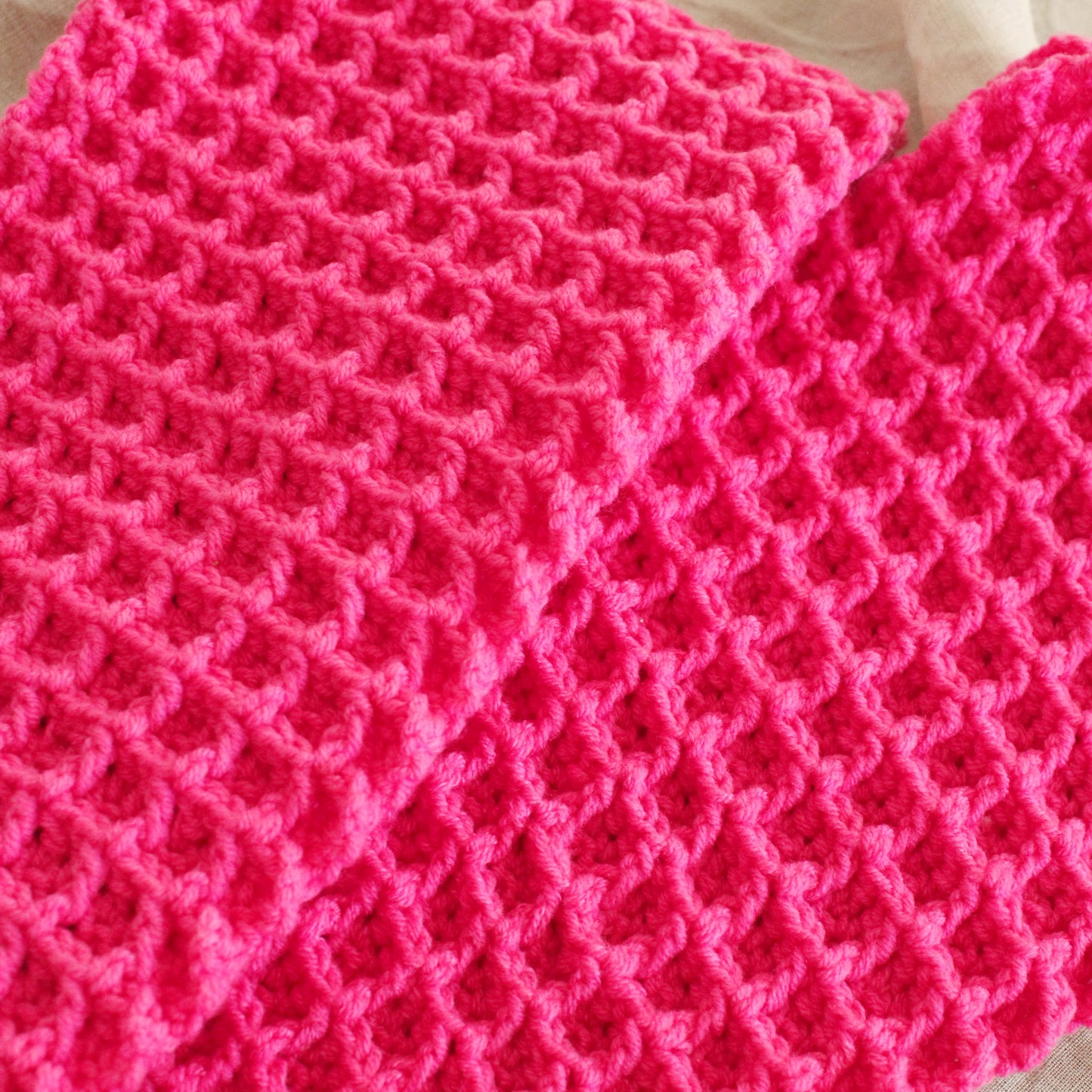 Waffle Crochet Scarf in Candy Pink by BrunnaCo