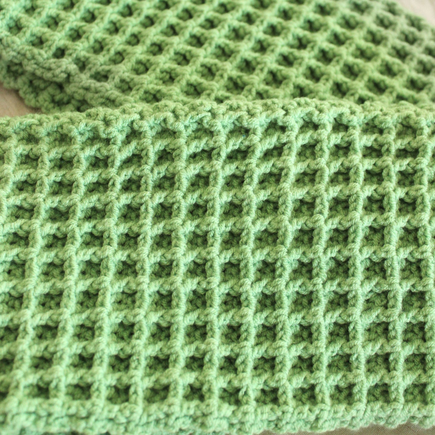Waffle Crochet Scarf in Sage Green by BrunnaCo