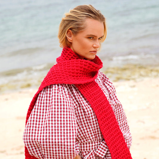 Waffle Crochet Scarf in Red by BrunnaCo