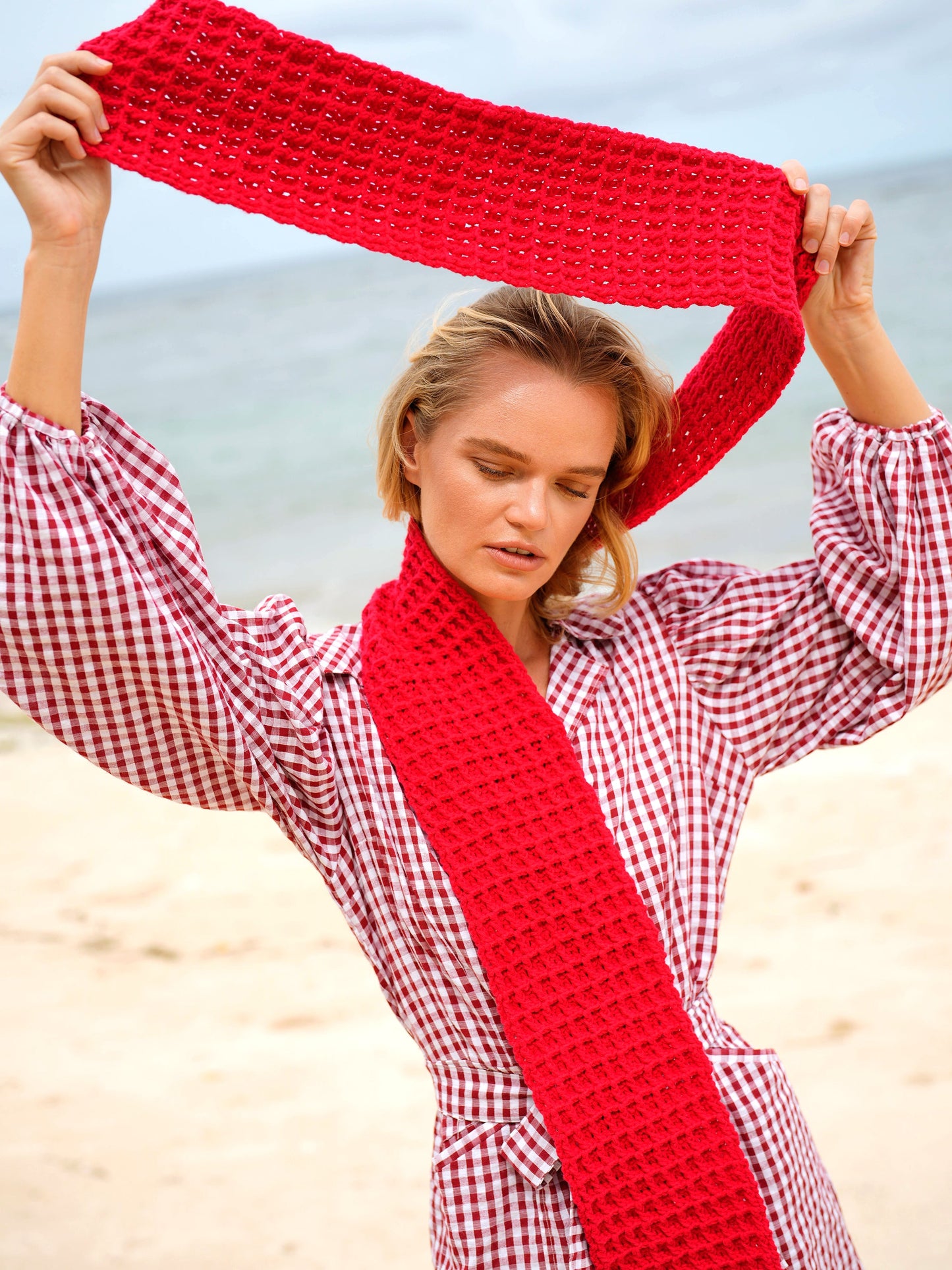 Waffle Crochet Scarf in Red by BrunnaCo