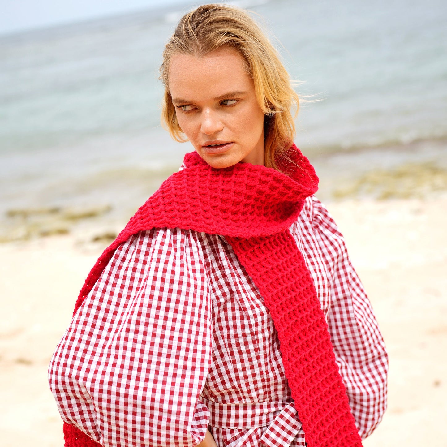 Waffle Crochet Scarf in Red by BrunnaCo