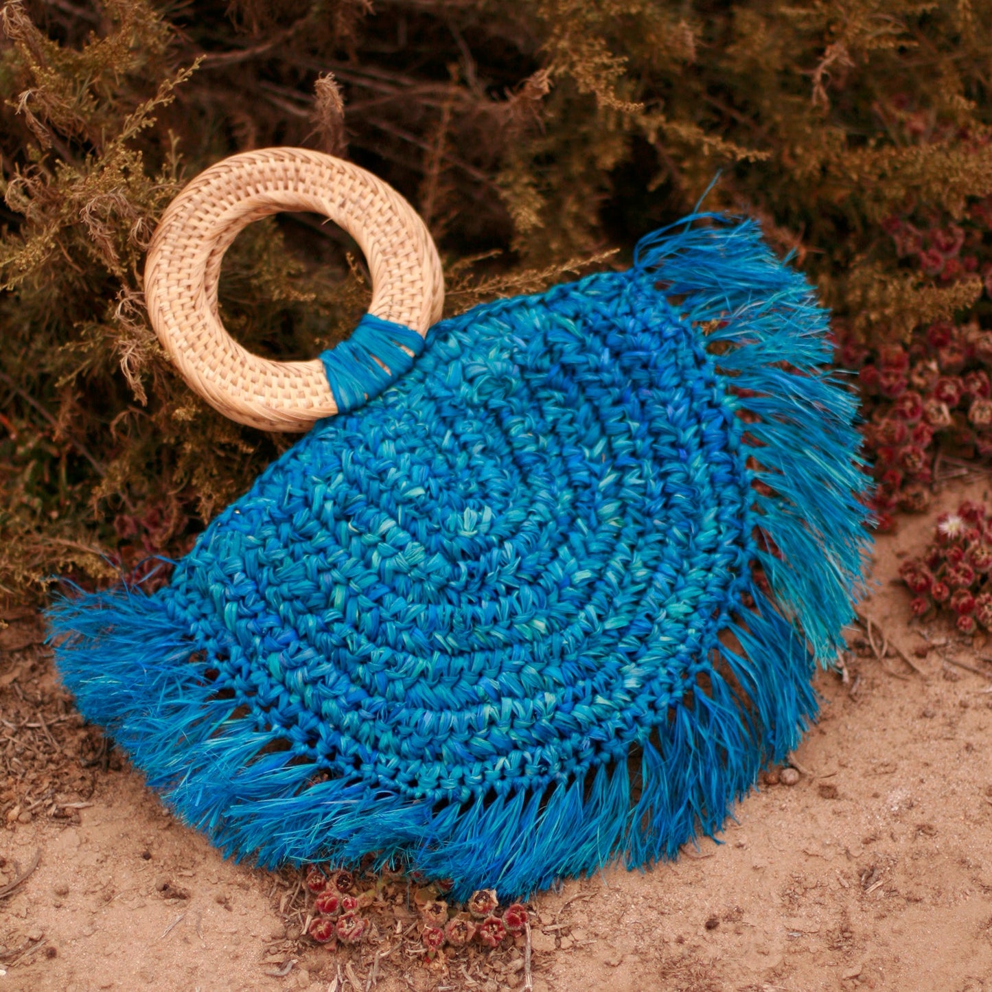 Warrior Raffia Straw Bag in Blue by BrunnaCo