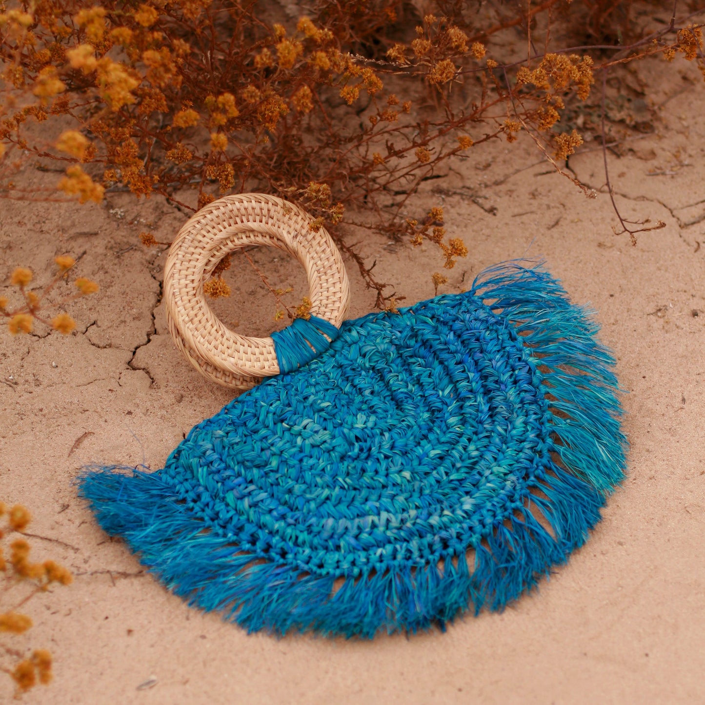 Warrior Raffia Straw Bag in Blue by BrunnaCo