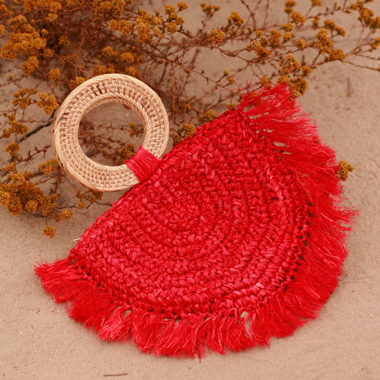 Warrior Raffia Straw Bag in Red by BrunnaCo