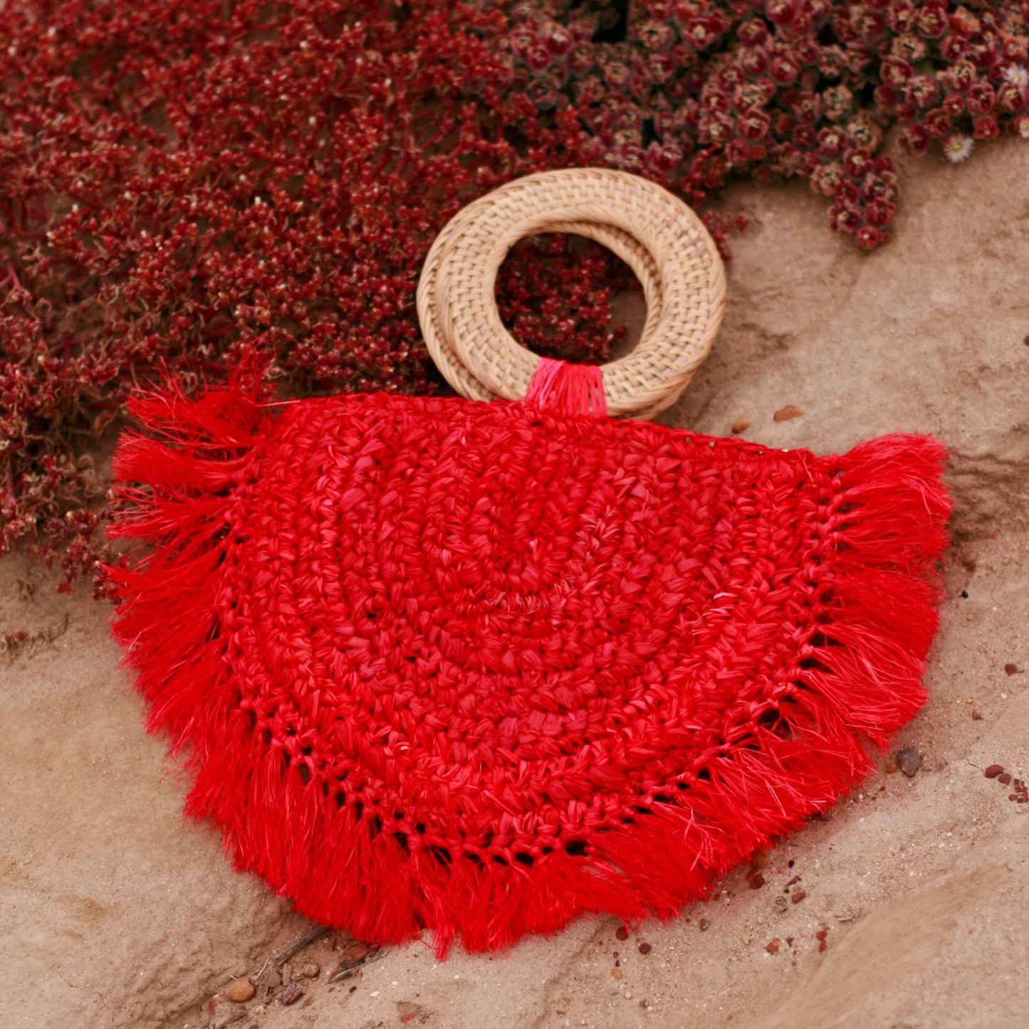 Warrior Raffia Straw Bag in Red by BrunnaCo