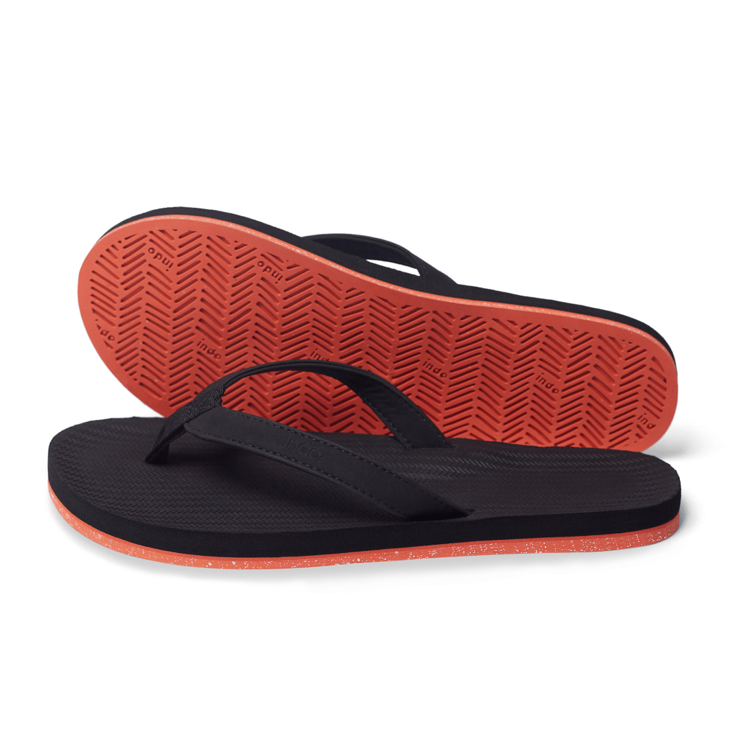 Women's Flip Flops Sneaker Sole - Black/Orange Sole by Indosole