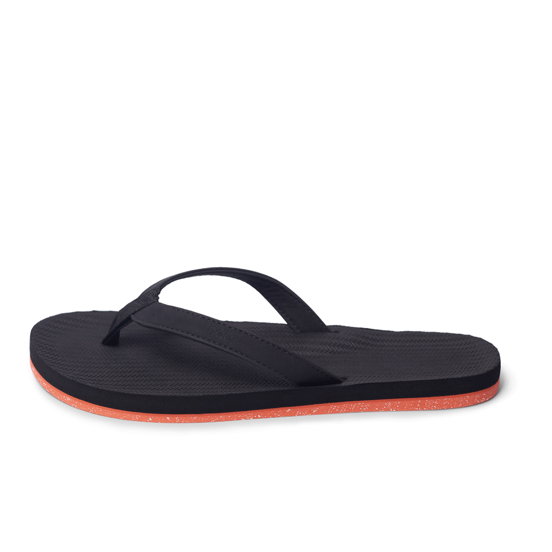 Women's Flip Flops Sneaker Sole - Black/Orange Sole by Indosole