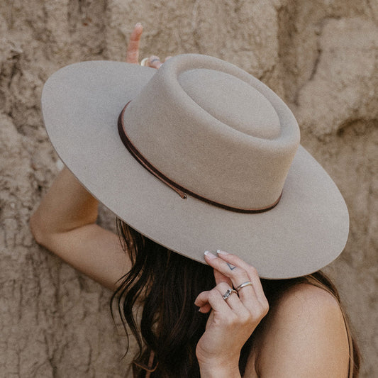 Zoila Wool Boater Hat - Taupe by Made by Minga